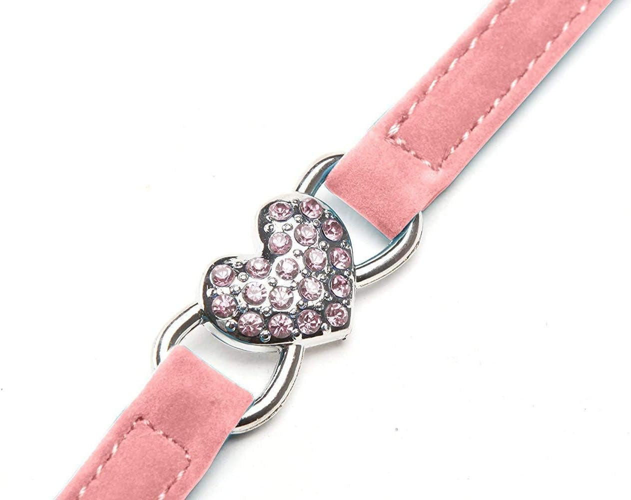 Heart Bling Cat Collar with Safety Belt and Bell 8-11 Inches